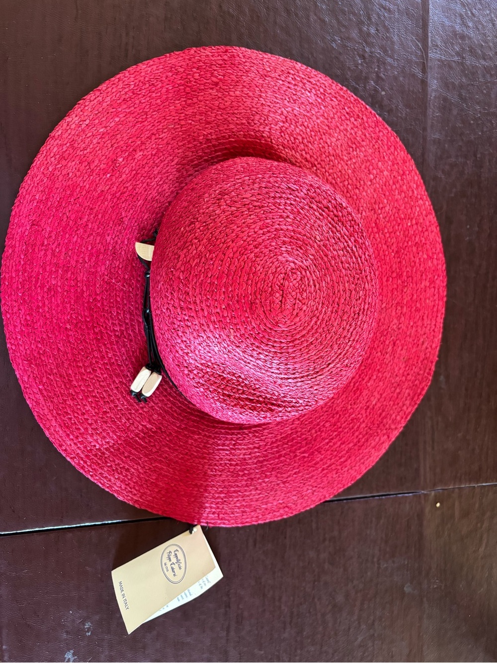 NWT Filippo Catarzi Italy Fuchsia Straw Wide Brim Sun Hat Pink Resort